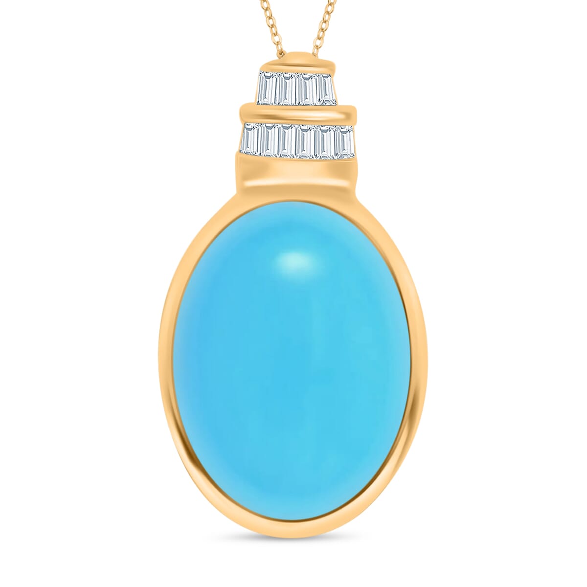 Luxoro Premium Sleeping Beauty Turquoise and G-H I3 Diamond Pendant Necklace 20 Inches in 10K Yellow Gold 8.31 ctw image number 0