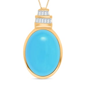 Luxoro Premium Sleeping Beauty Turquoise and G-H I3 Diamond Pendant Necklace 20 Inches in 10K Yellow Gold 8.31 ctw
