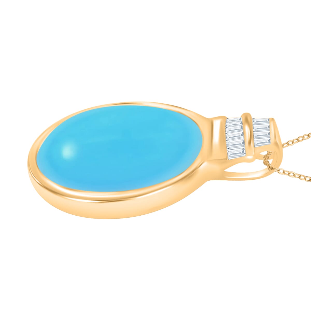 Luxoro Premium Sleeping Beauty Turquoise and G-H I3 Diamond Pendant Necklace 20 Inches in 10K Yellow Gold 8.31 ctw image number 2