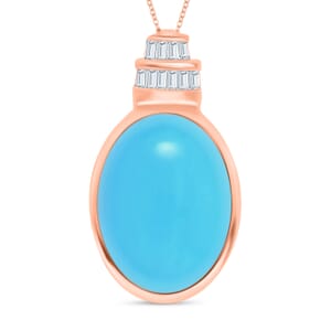 Premium Sleeping Beauty Turquoise and Diamond 8.30 ctw Pendant Necklace 20 Inches in 18K Vermeil Yellow Gold Over Sterling Silver 