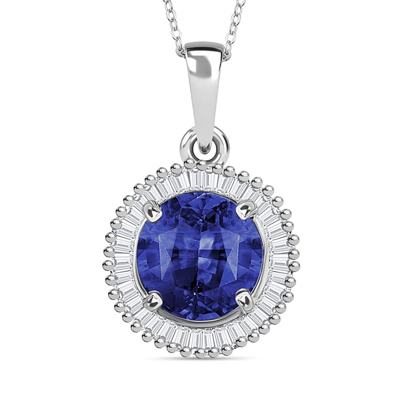 Rhapsody AAAA Ceylon Blue Sapphire and E-F VS2 Diamond 1.76 ctw Pendant Necklace 20 Inches in 950 Platinum