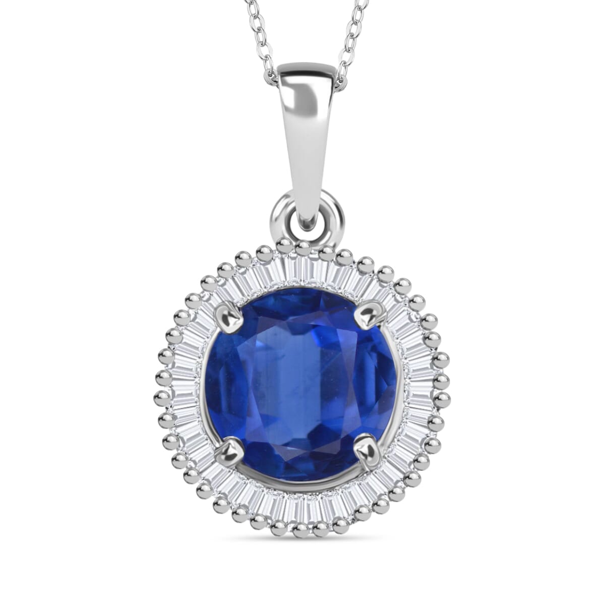 Luxoro Premium Kanchanaburi Blue Sapphire and G-H I2 Diamond 1.76 ctw Pendant Necklace 20 Inches in 14K White Gold image number 0