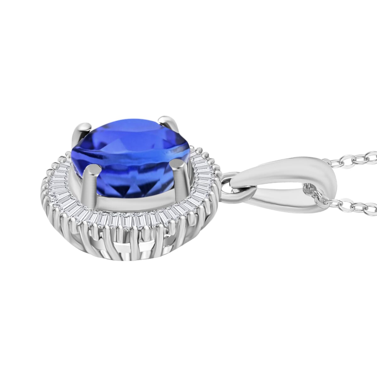 Luxoro Premium Kanchanaburi Blue Sapphire and G-H I2 Diamond 1.76 ctw Pendant Necklace 20 Inches in 14K White Gold image number 2