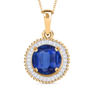Luxoro Premium Kanchanaburi Blue Sapphire and G-H I2 Diamond 1.76 ctw Pendant Necklace 20 Inches in 14K Yellow Gold