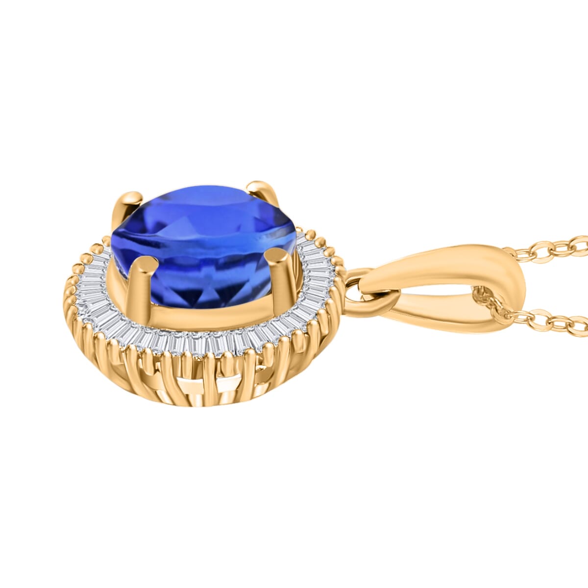 Luxoro Premium Kanchanaburi Blue Sapphire and G-H I2 Diamond 1.76 ctw Pendant Necklace 20 Inches in 14K Yellow Gold image number 2