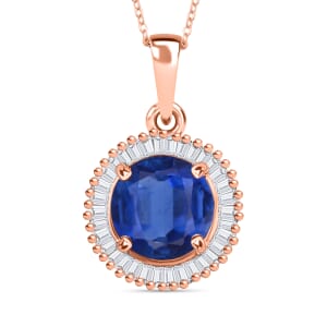 Luxoro Premium Kanchanaburi Blue Sapphire and G-H I2 Diamond 1.76 ctw Pendant Necklace 20 Inches in 14K Rose Gold