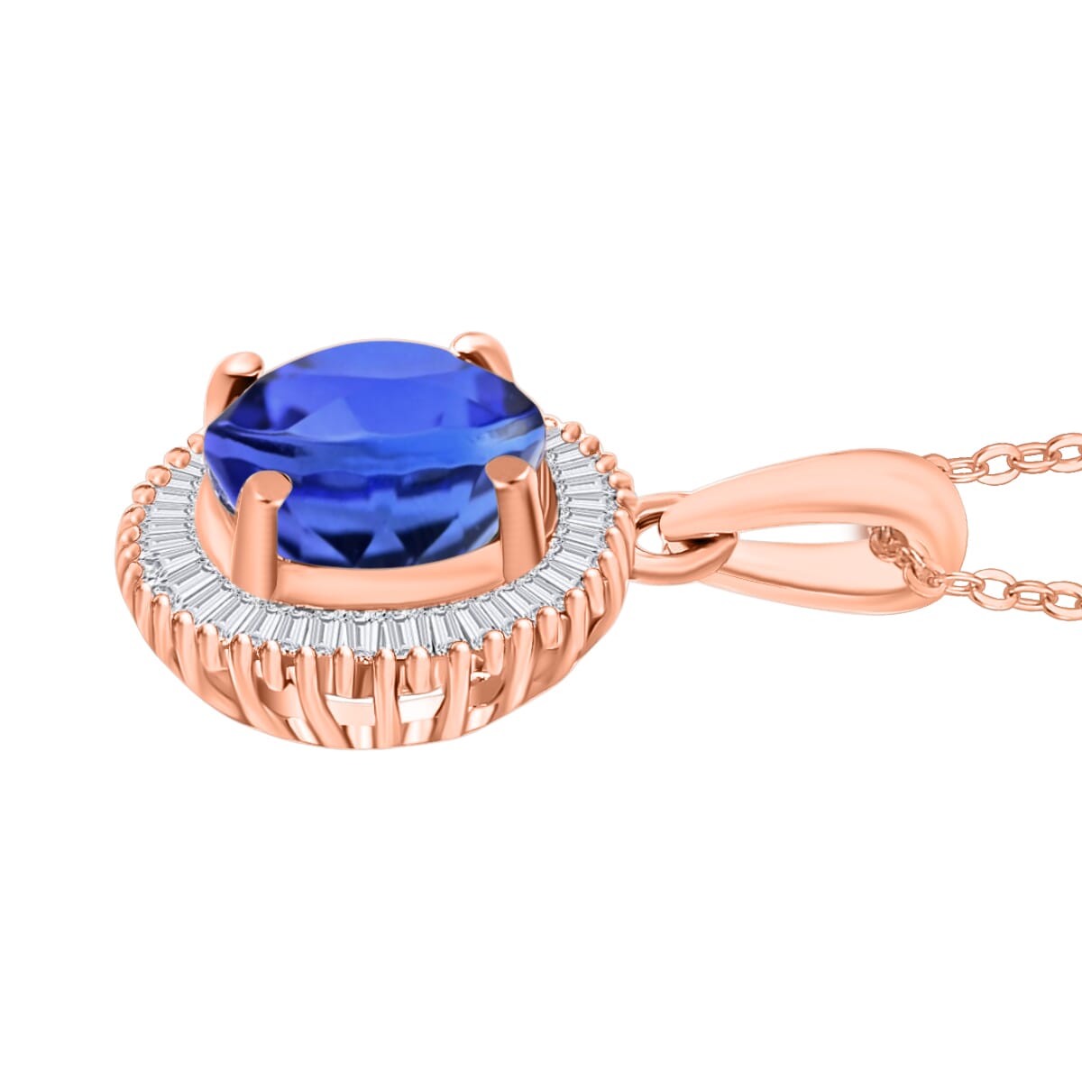 Luxoro Premium Kanchanaburi Blue Sapphire and G-H I2 Diamond 1.76 ctw Pendant Necklace 20 Inches in 14K Rose Gold image number 2