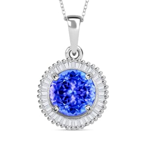 Luxoro Premium Tanzanite and G-H I2 Diamond 1.71 ctw Pendant Necklace 20 Inches in 14K White Gold