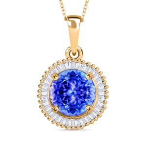 Luxoro Premium Tanzanite and G-H I2 Diamond 1.71 ctw Pendant Necklace 20 Inches in 14K Yellow Gold