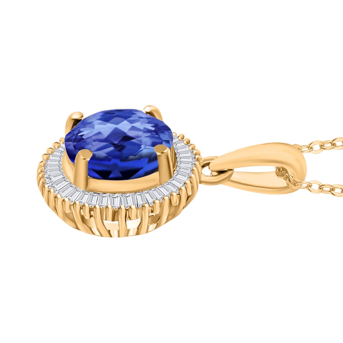Luxoro Premium Tanzanite and G-H I2 Diamond 1.71 ctw Pendant Necklace 20 Inches in 14K Yellow Gold image number 2