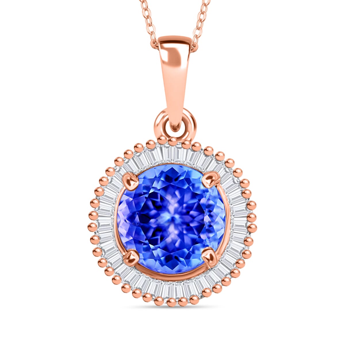 Luxoro Premium Tanzanite and G-H I2 Diamond 1.71 ctw Pendant Necklace 20 Inches in 14K Rose Gold image number 0