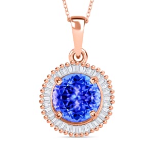 Luxoro Premium Tanzanite and G-H I2 Diamond 1.71 ctw Pendant Necklace 20 Inches in 14K Rose Gold