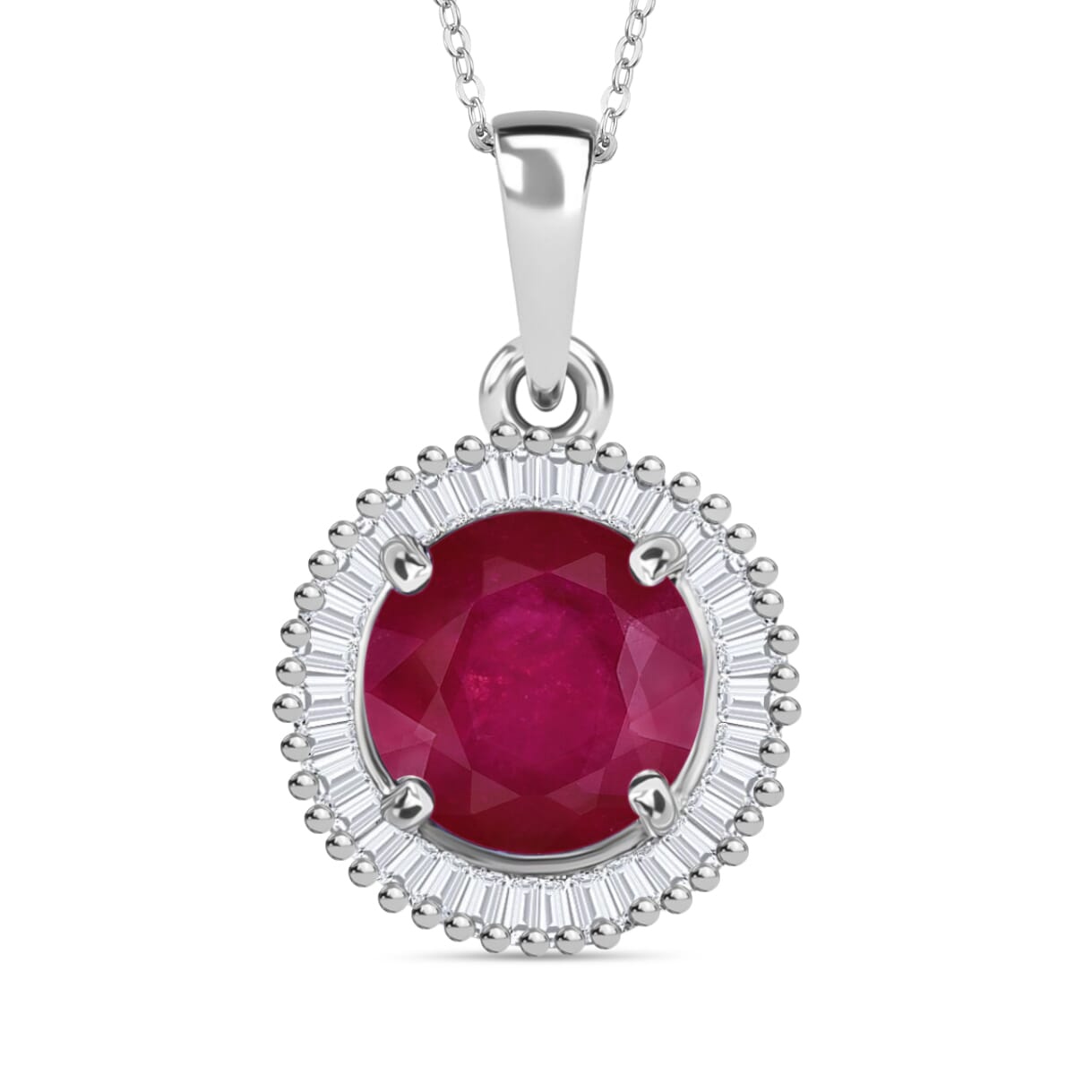 Rhapsody AAAA Mozambique Ruby and E-F VS2 Diamond 1.96 ctw Pendant Necklace 20 Inches in 950 Platinum image number 0