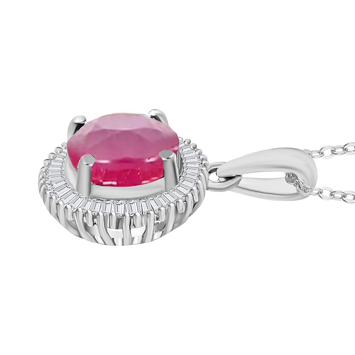 Luxoro Premium Mozambique Ruby and G-H I2 Diamond 1.96 ctw Pendant Necklace 20 Inches in 14K White Gold image number 2