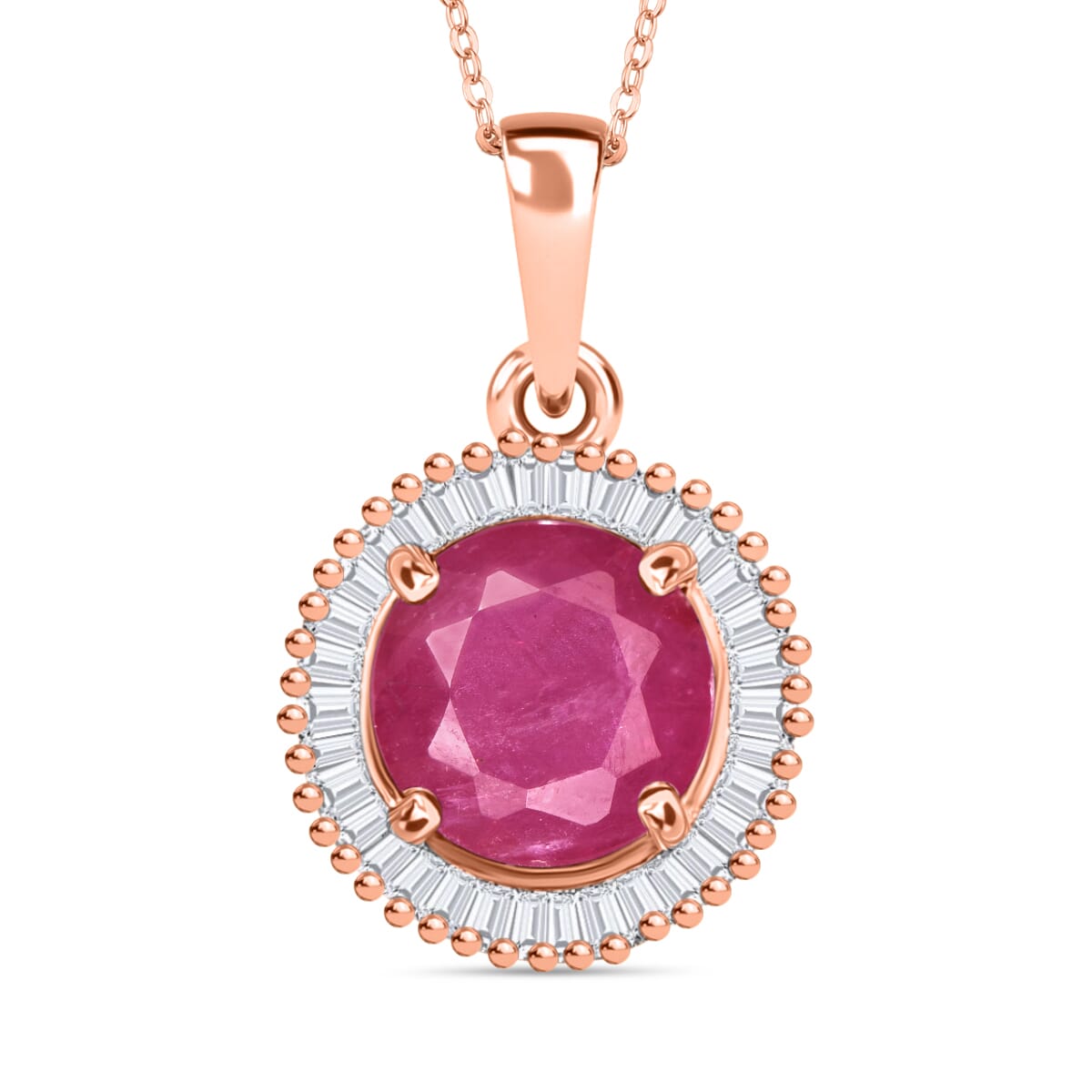 Luxoro Premium Mozambique Ruby and G-H I2 Diamond 1.96 ctw Pendant Necklace 20 Inches in 14K Rose Gold image number 0