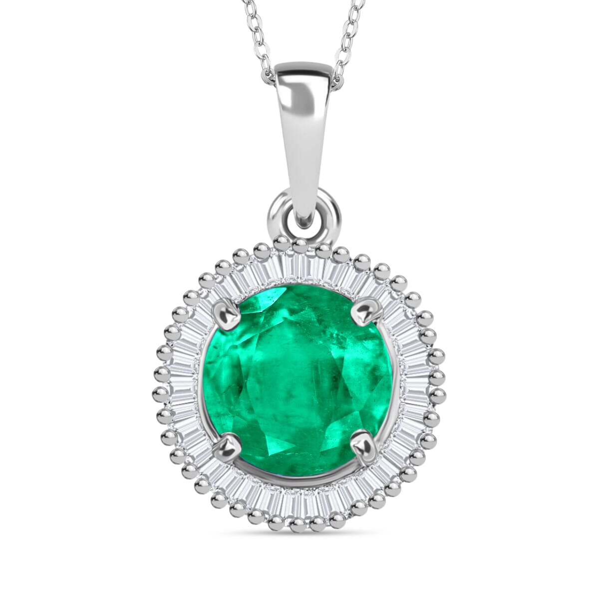 Rhapsody AAAA Kagem Zambian Emerald and E-F VS2 Diamond 1.56 ctw Pendant Necklace 20 Inches in 950 Platinum image number 0