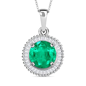 Rhapsody AAAA Kagem Zambian Emerald and E-F VS2 Diamond 1.56 ctw Pendant Necklace 20 Inches in 950 Platinum (Del. in 10-12 Days)