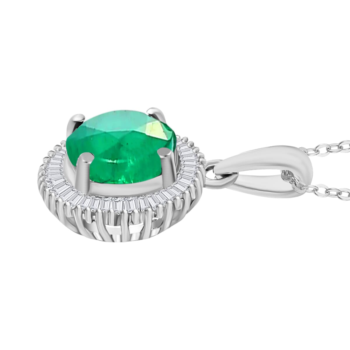 Rhapsody AAAA Kagem Zambian Emerald and E-F VS2 Diamond 1.56 ctw Pendant Necklace 20 Inches in 950 Platinum image number 2