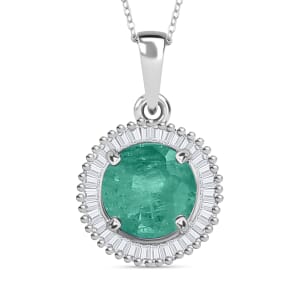 Luxoro Premium Kagem Zambian Emerald and G-H I2 Diamond 1.56 ctw Pendant Necklace 20 Inches in 14K White Gold
