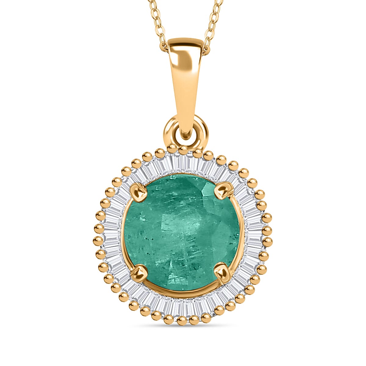 Luxoro Premium Kagem Zambian Emerald and G-H I2 Diamond 1.56 ctw Pendant Necklace 20 Inches in 14K Yellow Gold image number 0