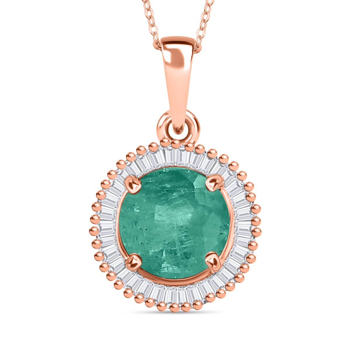 Luxoro Premium Kagem Zambian Emerald and G-H I2 Diamond 1.56 ctw Pendant Necklace 20 Inches in 14K Rose Gold image number 0
