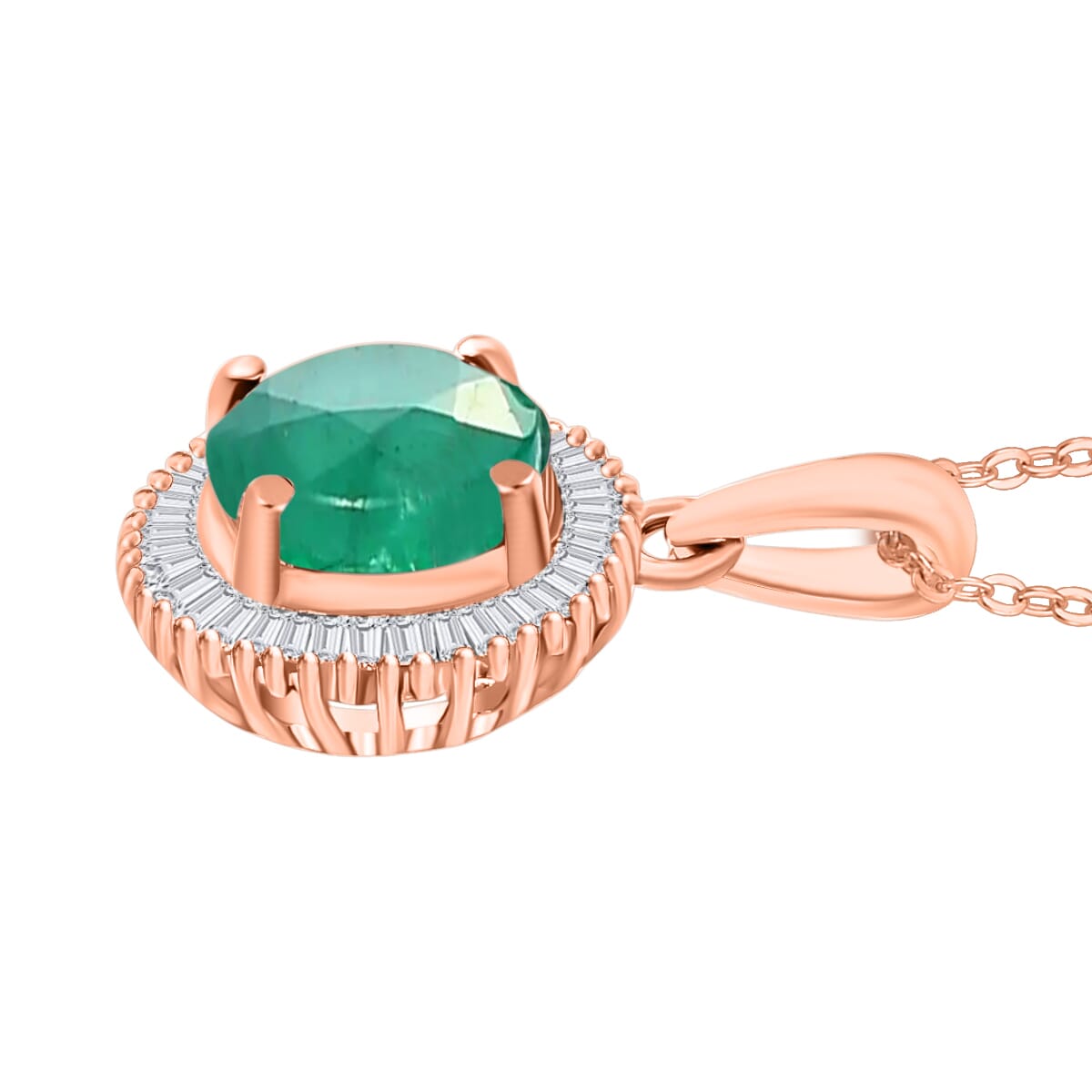 Luxoro Premium Kagem Zambian Emerald and G-H I2 Diamond 1.56 ctw Pendant Necklace 20 Inches in 14K Rose Gold image number 2