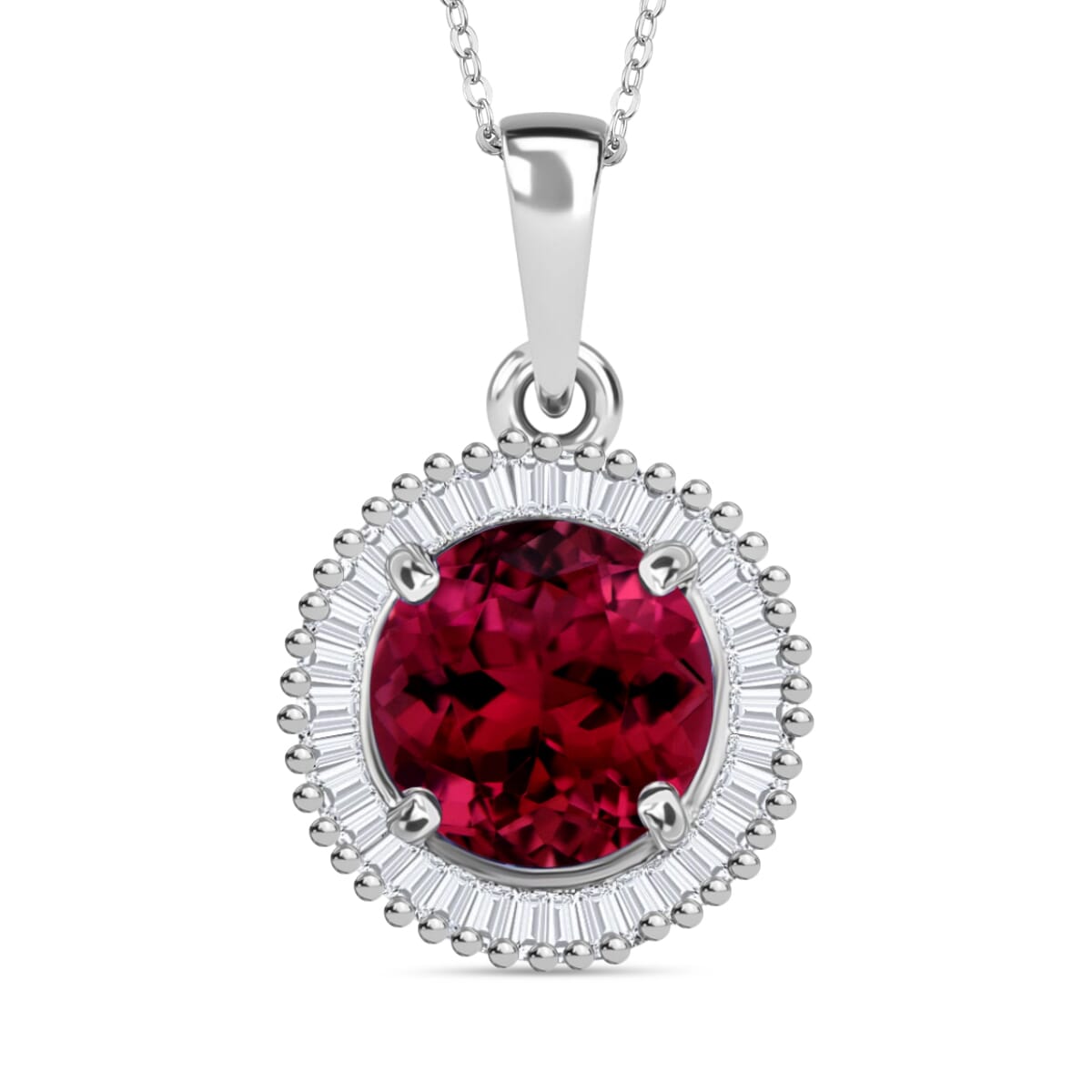 Rhapsody AAAA Ouro Fino Rubellite and E-F VS2 Diamond 1.66 ctw Pendant Necklace 20 Inches in 950 Platinum image number 0