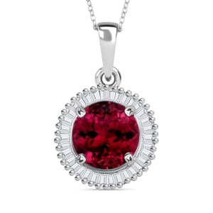 Rhapsody AAAA Ouro Fino Rubellite and E-F VS2 Diamond 1.66 ctw Pendant Necklace 20 Inches in 950 Platinum