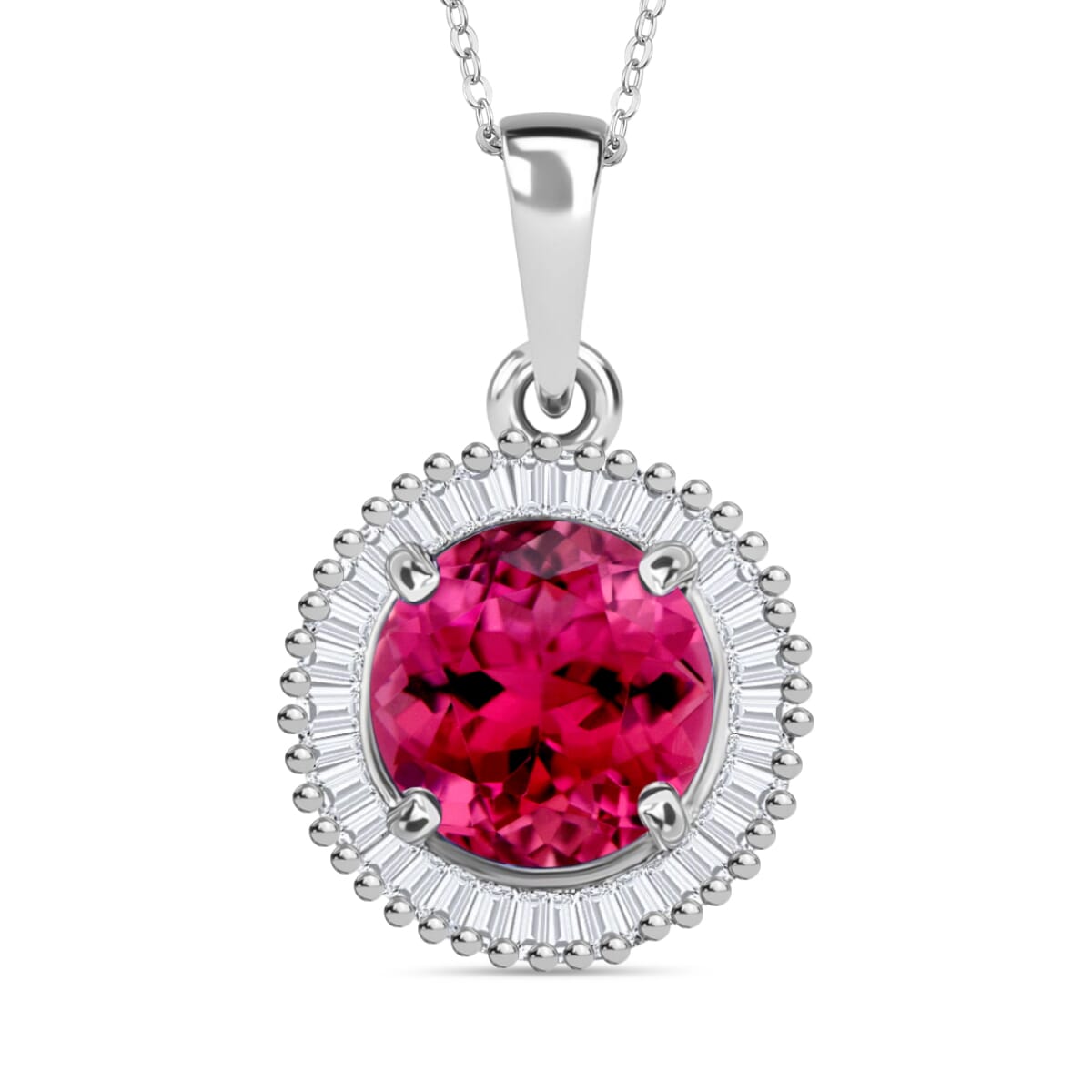 Luxoro Premium Ouro Fino Rubellite and G-H I2 Diamond 1.66 ctw Pendant Necklace 20 Inches in 14K White Gold image number 0