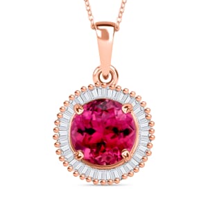 Luxoro Premium Ouro Fino Rubellite and G-H I2 Diamond 1.66 ctw Pendant Necklace 20 Inches in 14K Rose Gold