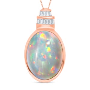 Luxoro Premium Ethiopian Welo Opal and G-H I3 Diamond Pendant Necklace 20 Inches in 10K Rose Gold 5.60 ctw