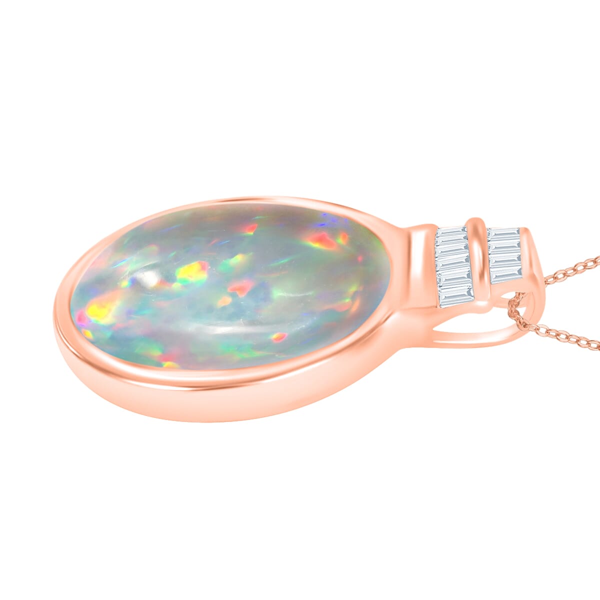Luxoro Premium Ethiopian Welo Opal and G-H I3 Diamond Pendant Necklace 20 Inches in 10K Rose Gold 5.60 ctw image number 2