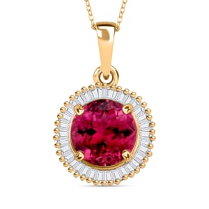 Rhapsody AAAA Ouro Fino Rubellite and E-F VS2 Diamond 1.66 ctw Pendant Necklace 20 Inches in 18K Yellow Gold