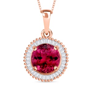 Rhapsody AAAA Ouro Fino Rubellite and E-F VS2 Diamond 1.66 ctw Pendant Necklace 20 Inches in 18K Rose Gold
