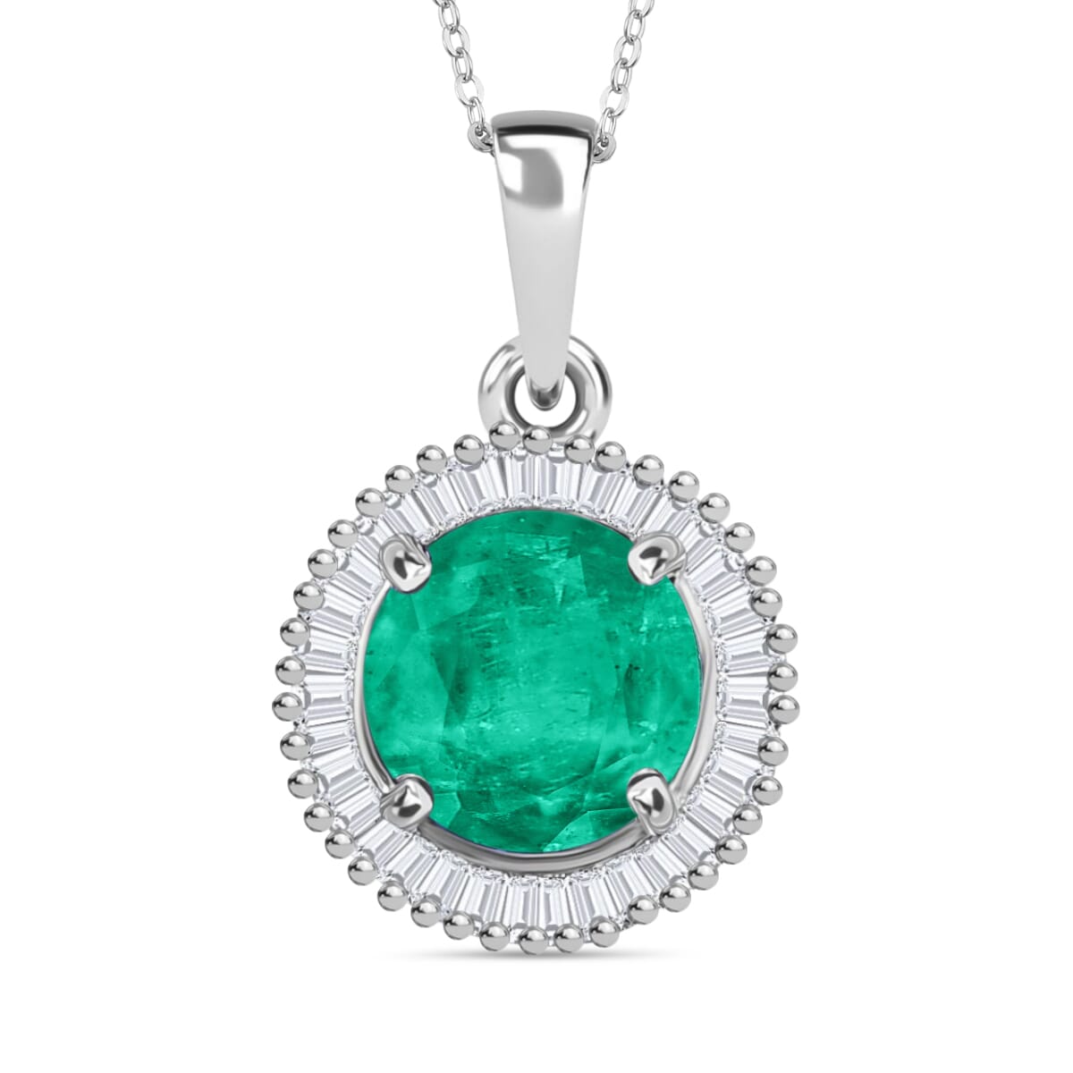 Rhapsody AAAA Kagem Zambian Emerald and E-F VS2 Diamond 1.56 ctw Pendant Necklace 20 Inches in 18K White Gold image number 0