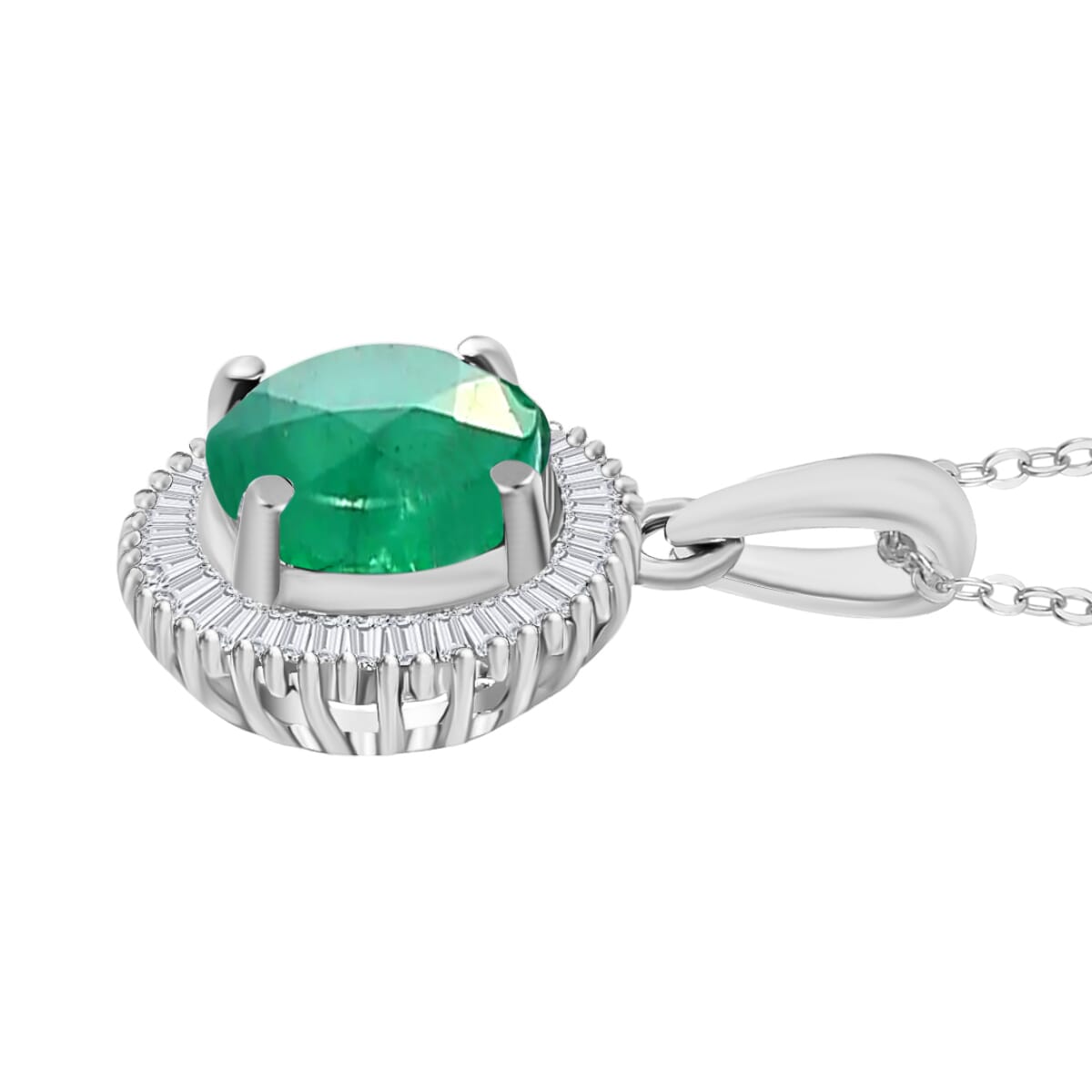Rhapsody AAAA Kagem Zambian Emerald and E-F VS2 Diamond 1.56 ctw Pendant Necklace 20 Inches in 18K White Gold image number 2
