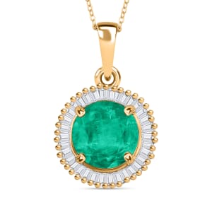 Rhapsody AAAA Kagem Zambian Emerald and E-F VS2 Diamond 1.56 ctw Pendant Necklace 20 Inches in 18K Yellow Gold