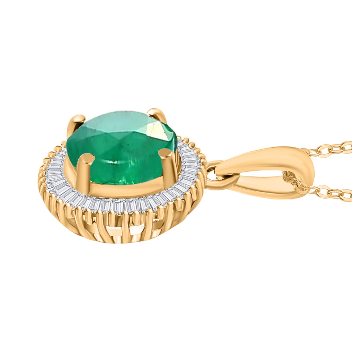 Rhapsody AAAA Kagem Zambian Emerald and E-F VS2 Diamond 1.56 ctw Pendant Necklace 20 Inches in 18K Yellow Gold image number 2