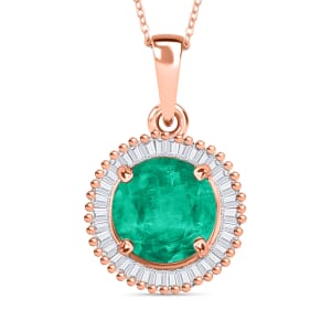Rhapsody AAAA Kagem Zambian Emerald and E-F VS2 Diamond 1.56 ctw Pendant Necklace 20 Inches in 18K Rose Gold