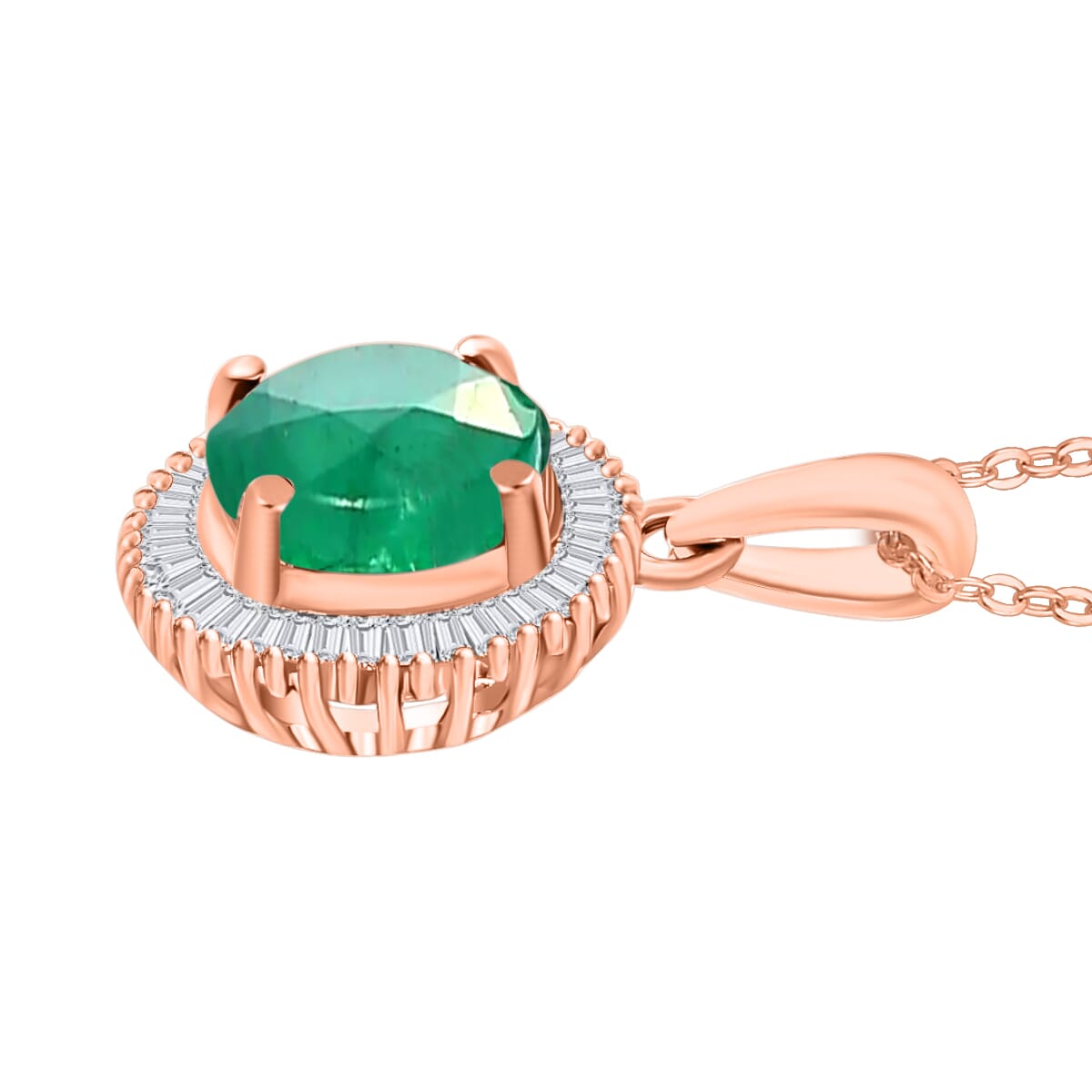 Rhapsody AAAA Kagem Zambian Emerald and E-F VS2 Diamond 1.56 ctw Pendant Necklace 20 Inches in 18K Rose Gold image number 2