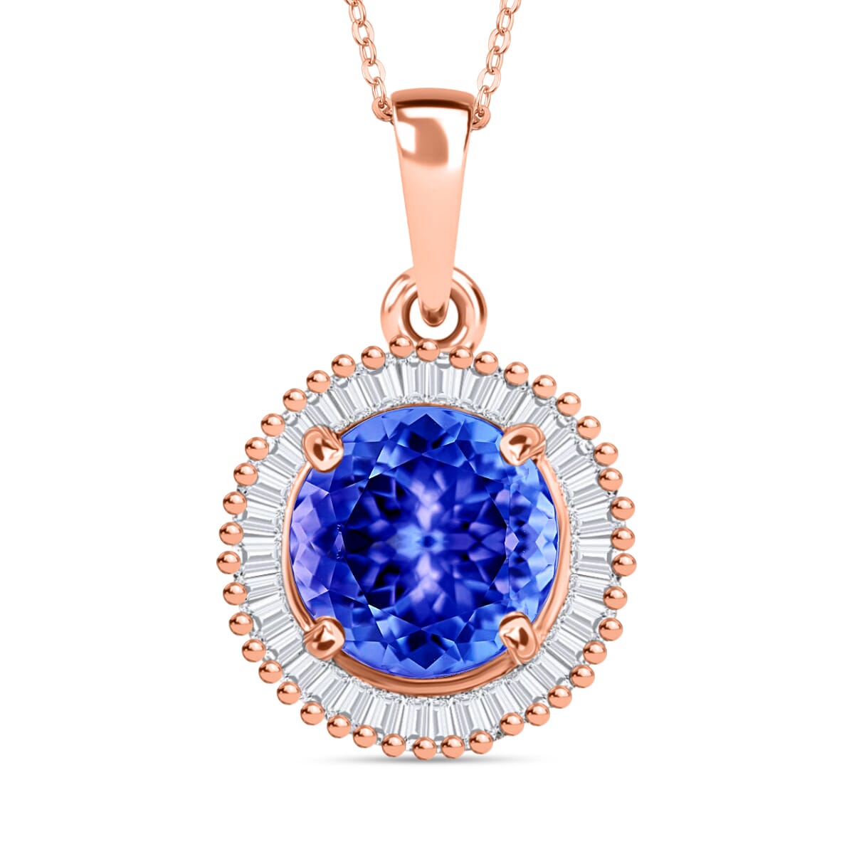 Rhapsody AAAA Tanzanite and E-F VS2 Diamond 1.71 ctw Pendant Necklace 20 Inches in 18K Rose Gold image number 0