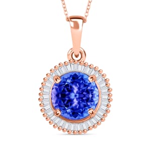 Rhapsody AAAA Tanzanite and E-F VS2 Diamond 1.71 ctw Pendant Necklace 20 Inches in 18K Rose Gold