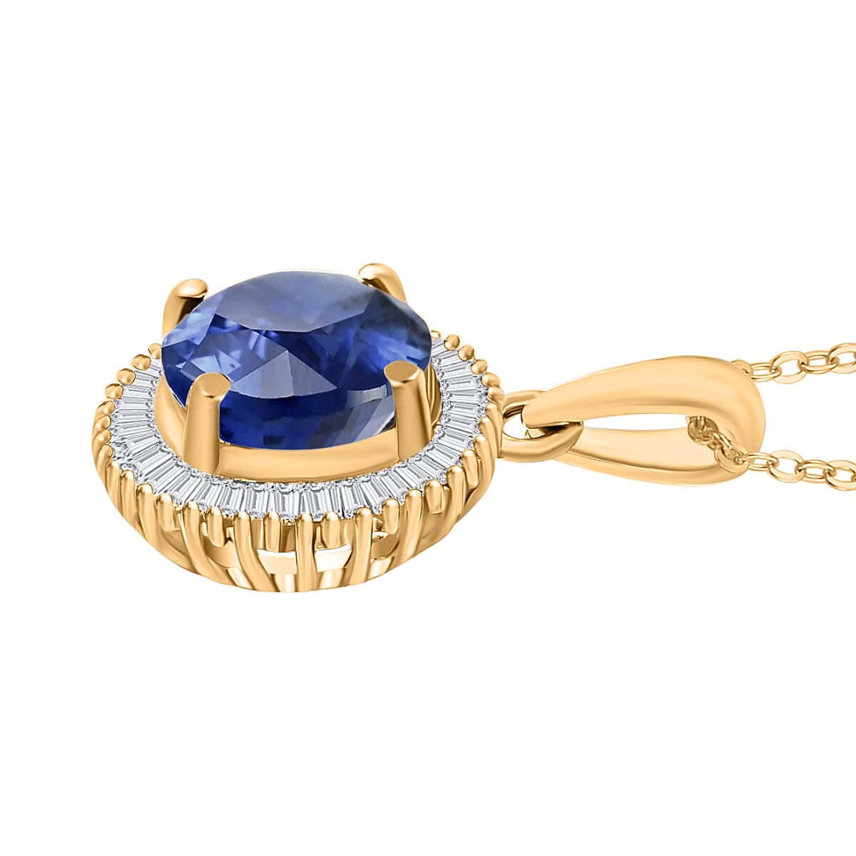 Rhapsody AAAA Ceylon Blue Sapphire and E-F VS2 Diamond 1.76 ctw Pendant Necklace 20 Inches in 18K Yellow Gold image number 2