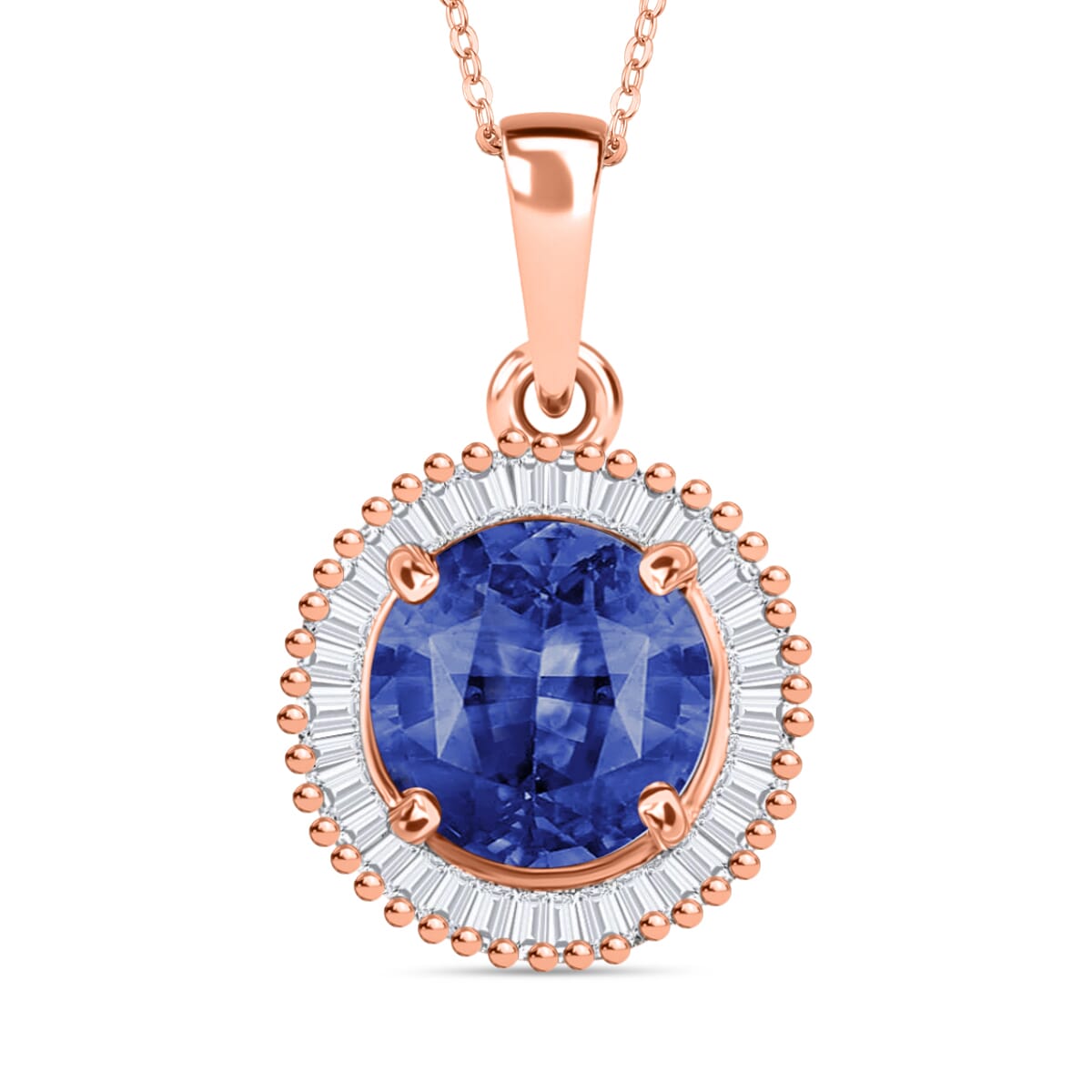 Rhapsody AAAA Ceylon Blue Sapphire and E-F VS2 Diamond 1.76 ctw Pendant Necklace 20 Inches in 18K Rose Gold image number 0