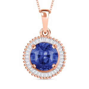 Rhapsody AAAA Ceylon Blue Sapphire and E-F VS2 Diamond 1.76 ctw Pendant Necklace 20 Inches in 18K Rose Gold