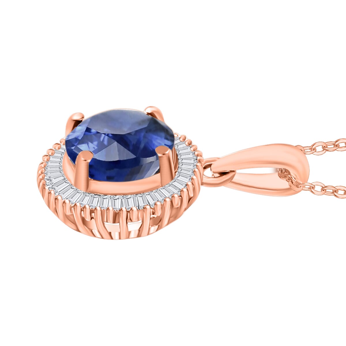 Rhapsody AAAA Ceylon Blue Sapphire and E-F VS2 Diamond 1.76 ctw Pendant Necklace 20 Inches in 18K Rose Gold image number 2