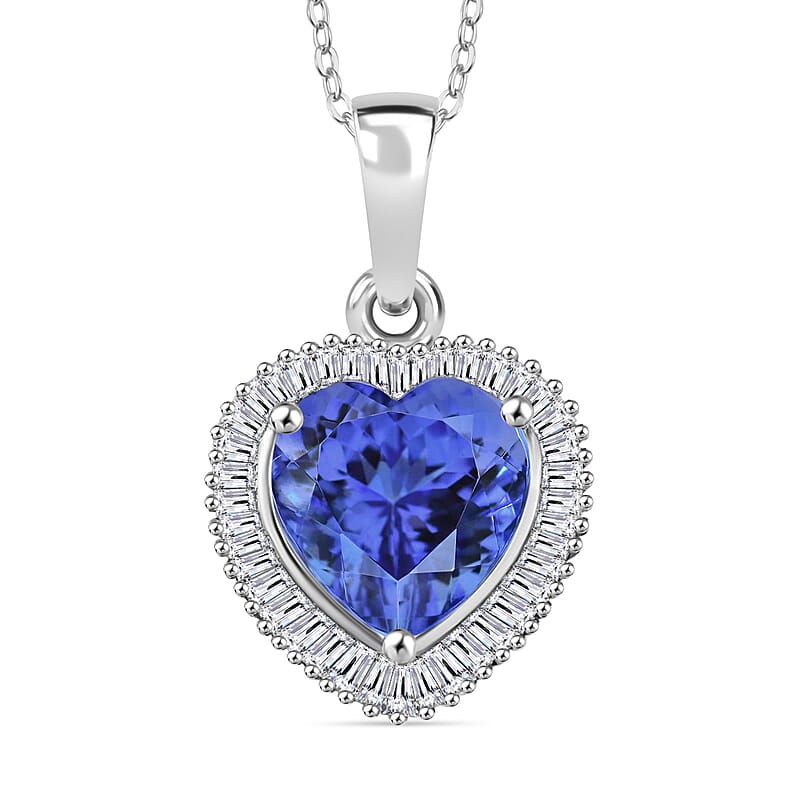 Luxoro Premium Tanzanite and G-H I2 Diamond 2.40 ctw Heart Pendant Necklace 20 Inches in 14K White Gold