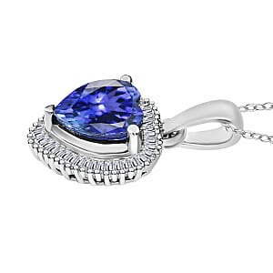 Luxoro Premium Tanzanite and G-H I2 Diamond 2.40 ctw Heart Pendant Necklace 20 Inches in 14K White Gold (Del. in 10-12 Days)