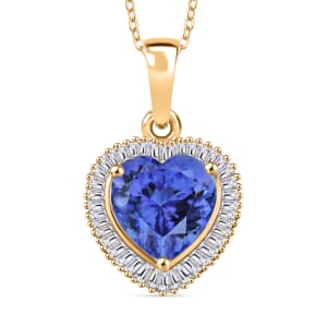 Luxoro Premium Tanzanite and G-H I2 Diamond 2.40 ctw Heart Pendant Necklace 20 Inches in 14K Yellow Gold