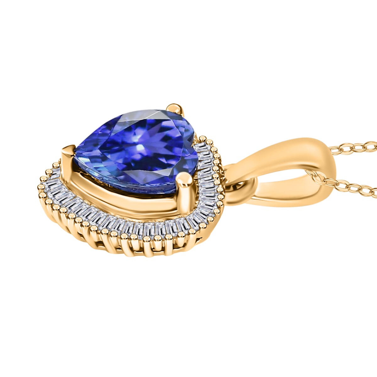 Luxoro Premium Tanzanite and G-H I2 Diamond 2.40 ctw Heart Pendant Necklace 20 Inches in 14K Yellow Gold image number 2